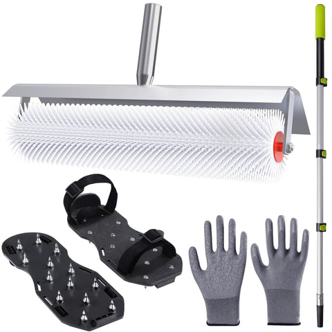 20 Inch Spiked Roller Kit With Adjustable Handle, Cover, Spiked Shoes, And Gloves for Epoxy, Cement, Concrete floors