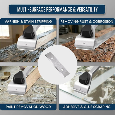 Carbide Scraper Replacement Blades 2.38 Inches 60 By 12 By 1.5 mm Double Edged Reversible shown in various scraping applications