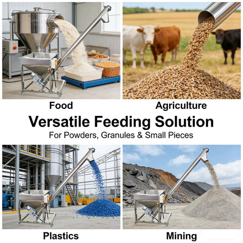 Rock Solid Automatic Screw Conveyor Feeder Machine With Food Grade Stainless Steel Auger used for efficient granule transfer in agriculture.