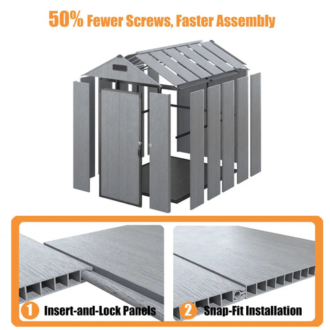 Resin Storage Shed 4x6 With Floor, Weatherproof Outdoor Plastic Tool Shed With Sloped Roof, Built In Vents And Padlock Ready Door assembly