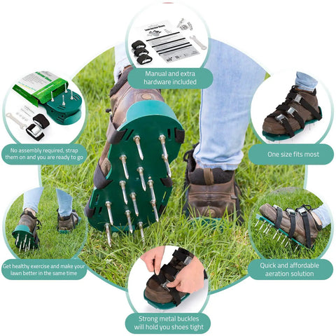 Lawn Aerator Shoes For Grass Health And Soil Ventilation Yard Aeration Tool With 3 Adjustable Straps And Heavy Duty Buckles
