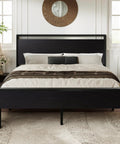 Built Like A Tank Queen Size Bed Frame Featuring Heavy Duty Steel Slats Black Oak Rustic Headboard Footboard 800 Pound Capacity Zero Squeak Platform Base in a bedroom setup.