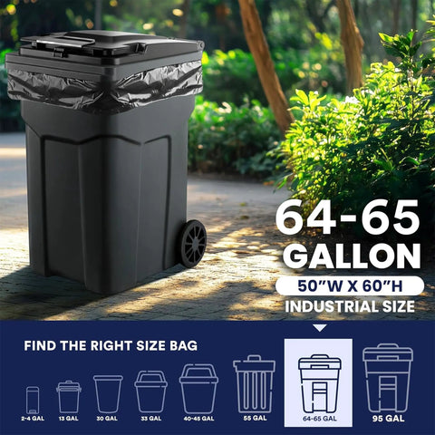 Beefy 64 To 65 Gallon Black Trash Bags Heavy Duty Toter Can Liners on trash can outdoor setting