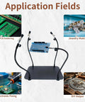 Upgraded Helping Hands Soldering Station With Four Flexible Arms showing applications in electronics repair and jewelry making
