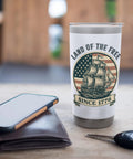 Patriotic Stainless Steel Insulated Tumbler With Vintage American Flag Sailboat Design Red White And Blue Vibes on a table