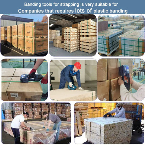 Legit Electric Strapping Machine For Half To Five Eighth Inch PP PET Strap handheld banding tool used for securing pallets in warehouse.