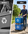 Ultra Heavy Duty Metal Recycling Cart With Butter Smooth Rolling Casters dual tier bins in use for easy home garbage sorting.