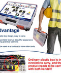 Worker holding 1008Pcs 63 Set Waterproof Automotive Electrical Connectors Kit with Ratcheting Crimper, detailed view of case design.