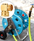 90 Degree Brass Hose Swivel Elbow With Three Quarter Inch GHT Connector Heavy Duty Garden Hose Fitting Includes Washer Internal Seals And Teflon Tape For Easy Leak Free Outdoor Water Setup, brass elbow on hose reel