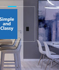 Lighted Decorator Paddle Switch For Easy On Off, 1 Pole, 15A, 277VAC, Matte Finish That Plays Nice With Decorator Wall Plates From Various Brands, Modern Look And Smooth, Quiet Operation. black switch on gray wall in modern dining room