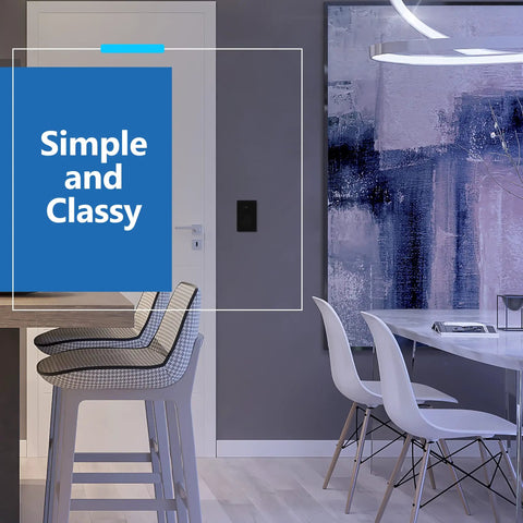Lighted Decorator Paddle Switch For Easy On Off, 1 Pole, 15A, 277VAC, Matte Finish That Plays Nice With Decorator Wall Plates From Various Brands, Modern Look And Smooth, Quiet Operation. black switch on gray wall in modern dining room
