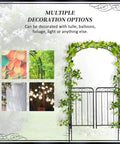 84 Inch Garden Arch Arbor With Gate And Metal Trellis Archway For Climbing Vines Wedding Ceremony Decor Elegant Flourishes And Arrow Tip Finials Lockable Gate Black shown with decoration ideas