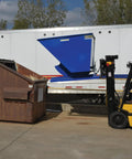 Solid Workhorse Steel Self Dumping Hopper For Forklift 3 Cubic Yard 2000 Lb Payload Capacity near dumpster during operation.