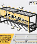 Side view of Built Tough Power Tool Organizer Wall Mount for Garage and Workshop, 32 inch with 8 slots and charging shelf.