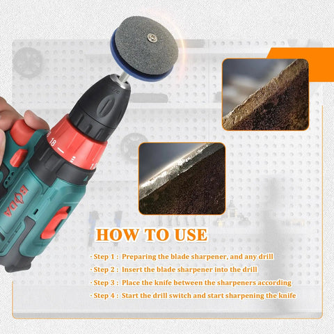 How to use Drill Powered Lawn Mower Blade Sharpener Kit Pack Of 3 with electric drill for sharpening mower blades