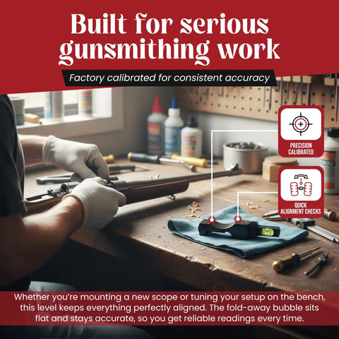 Gunsmithing setup with Anti Cant Bubble Level For Rifles With Picatinny Rail Base Mounted Compact Optics Swivel Indicator