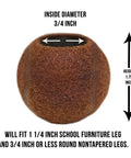 Heavy Duty Pre Cut Tennis Ball Furniture Glides For Chairs Desks And Tables 16 Count showing inside diameter and height.