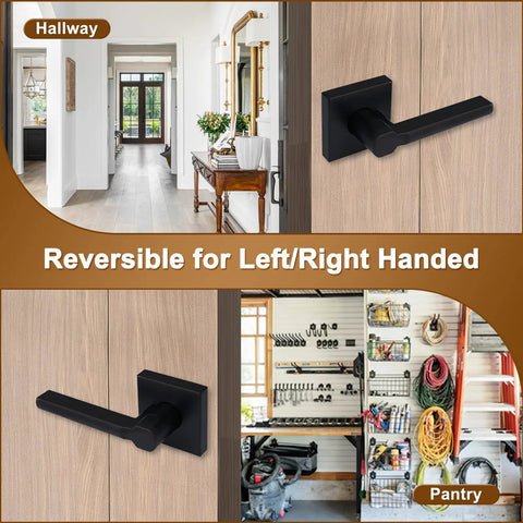 Single Sided Dummy Door Handle For Closet Or Pantry No Turning Matte Black Reversible Interior Push Pull Lever HD1601-DB-Dummy-4P, Easy In And Out Door Hardware For Cabinets And Rooms on hallway door
