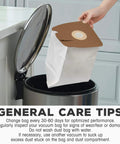 Inserting Replacement Dust Bags For Eureka And Sanitaire Mighty Mite Canisters MM Style into trash bin, focus on cardboard top