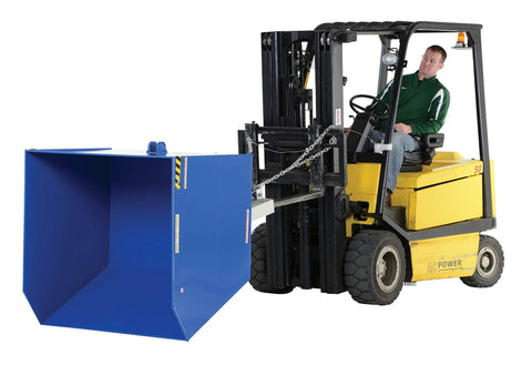 Heavy Duty Low Profile Self Dumping Hopper Rated At Six Thousand Pounds for fast forklift transfer attached to forklift.