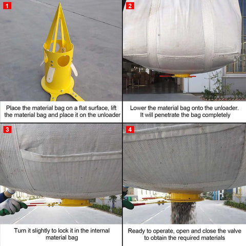Beefy Big Bag Dispenser Unloader For Bulk Bags, Heavy Duty Feed Grain And Fertilizer, Rust Resistant Portable Unloader Tool For Farm, Warehouse And Home Use Red on white bulk bag