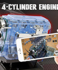 Build Your Own Visible Model Engine Kit With Four Cylinder Internal Combustion Mechanics, Realistic Sounds And Illumination, 100 Plus Pieces, STEM And Physics Based Replica Toy For Education And Hands On Fun; clear 4-cylinder engine with phone