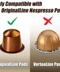 Image showing compatibility of Tempered Glass Coffee Pod Drawer For Original Line Holds 42 Pods with OriginalLine pods, not VertuoLine pods.