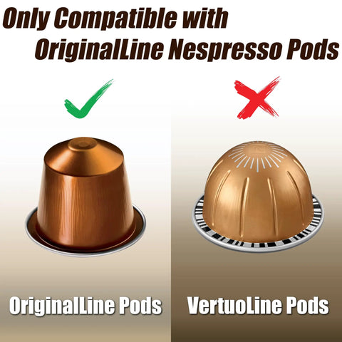 Image showing compatibility of Tempered Glass Coffee Pod Drawer For Original Line Holds 42 Pods with OriginalLine pods, not VertuoLine pods.