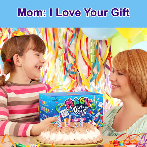Mom and daughter celebrating with Magic Water Elf Toy Kit For Kids Make Your Own Water Pets With 10 Colorful Gels And 6 Creature Molds