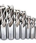 End mill set, HSS, 20 pieces, two- and four-flute cutters, silver metal