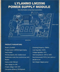 Adjustable DC Buck Converter Module With Digital Voltage Meter Display showing circuit board layout on blue diagram.