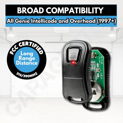 One Button Intellicode Garage Door Remote For G1T-BX 38501R Replacement with circuit board and closed view