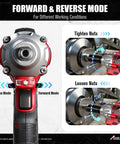 Brushless 1/2-Inch Impact Wrench With 450 Nm Max Torque, 332 Ft-Lbs, 20V Cordless Tool showing forward and reverse modes