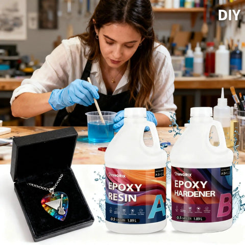 Crystal Clear Epoxy Resin Kit 1 Gallon Self Leveling UV Resistant Rapid Cure For DIY Projects River Tables Woodworking Art Molds Casting Jewelry And Crafts For Beginners And Pros with resin jewelry and artist mixing resin