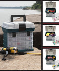 Ultra Handy Portable Tool Box Small Parts Organizer with four removable drawers, customizable compartments, and top storage tray.