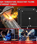 Two 12x12 Inch Welding Blankets With Cutout Opening And Snap Button Wrap For Hands Free Soldering, Brazing, Plumbing And Copper Pipe Protection, Heat Shield Mat That Keeps Walls And Equipment Safe, Flame Resistant Cloth For HVAC Torch Work shown with welding and cutting applications.