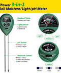 3-In-1 Soil Moisture, PH, And Sunlight Tester For Indoor Outdoor Gardening, Battery Free, Fast Accurate Read, Easy Switch Operation, Great For Veggies, Herbs, And Houseplants, 2 Pack showing front view with sensors and switch details.