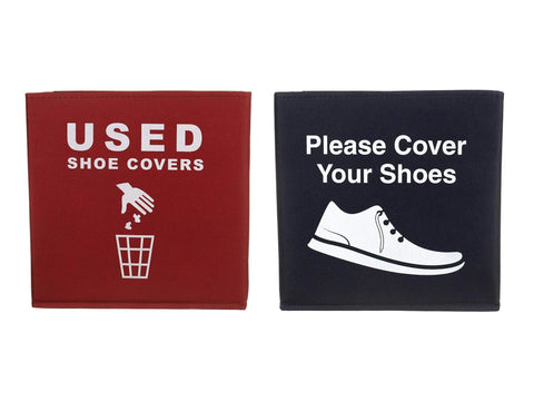 Foldable Shoe Cover Boxes With Please Cover Your Shoes Sign Blue And Red Set For Realtors Real Estate Pros And Offices