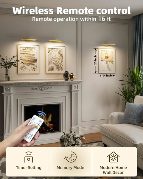 Rechargeable Picture Light For Wall With Remote Control Three Pack Sweet Stick On Magnetic Mount No Fuss Install Ultra Bright Frame Accent Lamp in modern living room decor.