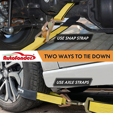 Heavy Duty Car Tie Down Straps Kit With Snap Hooks, 4 Pack, 2 Inch Wide By 114 Inch Long, Break Strength 10,000 Lbs, Yellow
