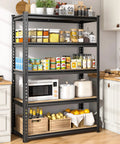 Detachable 5 Tier Storage Shelves For Pantry Kitchen Closet, Adjustable Modular Metal Shelving System With Height Configurable Levels, Easy Setup And Quick Disassembly For Flexible Home Organization, black metal pantry shelf with wooden boards
