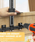 Kick Butt Cabinet Hardware Drill Jig Kit Featuring Detachable 32 Inch And 16 Inch Wood Drill Guide for precise hole placement.
