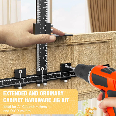 Kick Butt Cabinet Hardware Drill Jig Kit Featuring Detachable 32 Inch And 16 Inch Wood Drill Guide for precise hole placement.