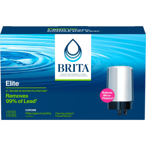 Replacement Water Filter For Faucet Mount Chrome Removes 99 Percent Of Lead Keeps Tap Water Fresh Sink Filtration System 3 Count Easy Swap For Healthier On Tap Water package with chrome filter