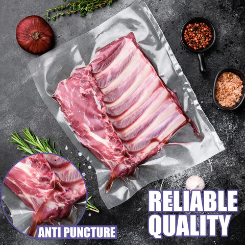 Raw pork ribs in 200 Count 8x12 Vacuum Sealer Bags BPA Free Precut for Food Storage Meal Prep Sous Vide and Freezer Microwave Safe