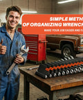 Mechanic holding wrench with 64 Piece Modular Wrench Organizer Set For Tool Drawers With Customizable Grid And Metric SAE Labeling
