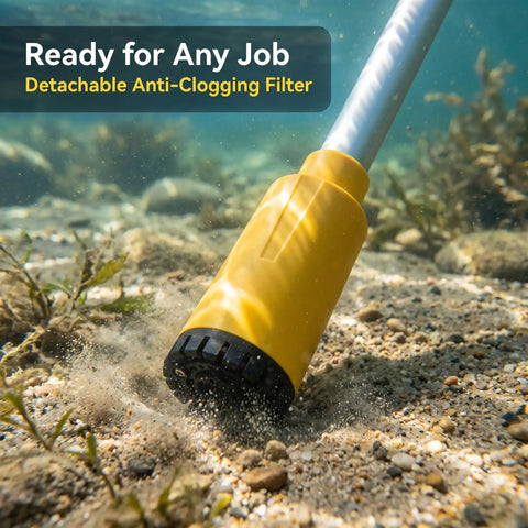 Close-up of the detachable anti-clogging filter of the Compact Cordless Stick Water Transfer Pump For Outdoor Tank Draining And Emergency Fluid Removal.