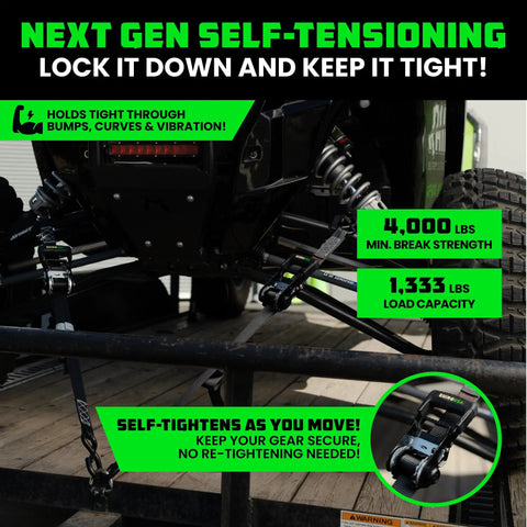 Heavy Duty Self Tensioning Ratchet Straps 2 Pack Keep Your Cargo Dead Locked And Tight As A Drum For Trucks And Trailers Auto Adjust Cam Design Makes Hauling A Total Breeze No Drama