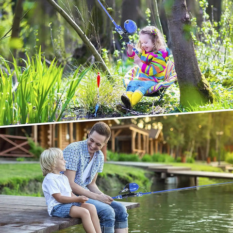 Kids using Kids Telescopic Fishing Rod And Spincast Reel Combo Kit For Boys And Girls All In One Totally Portable Fishing Set