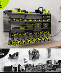 Rugged Power Tool Organizer Wall Mount With Charging Station, 4 Layer Heavy Duty Metal Tool Rack Holds 600 Lbs in garage